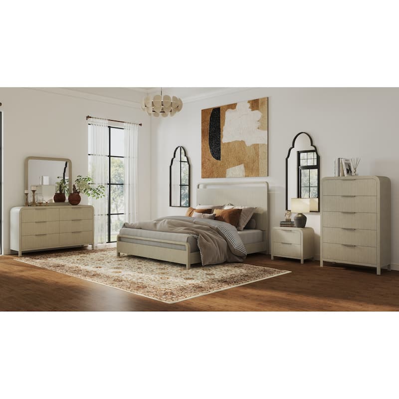 Roundhill Furniture Tavari 5-Piece Bedroom Set with Panel Bed, Dresser, Mirror, Nightstand, and Chest in Light Gray