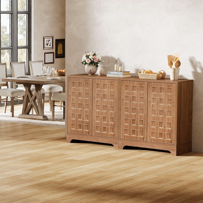 57.5 Inches Wood Sideboard Buffet Cabinet with Storage (Set of 2) - N/A