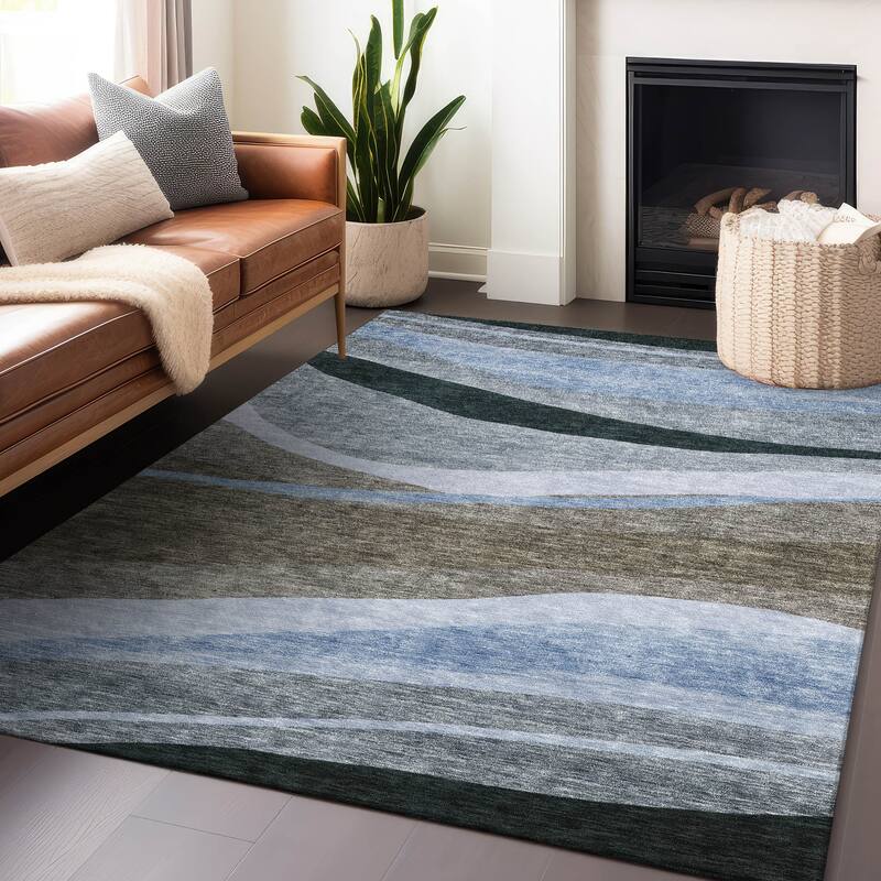 Machine Washable Indoor/ Outdoor Contemporary Deco Chantille Rug - Brown - 10' x 14'