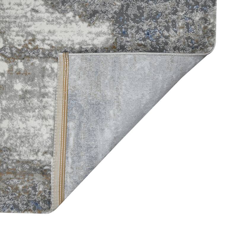 Sylvia Hannah Gray/Blue Polyester Blend Performance Area Rug