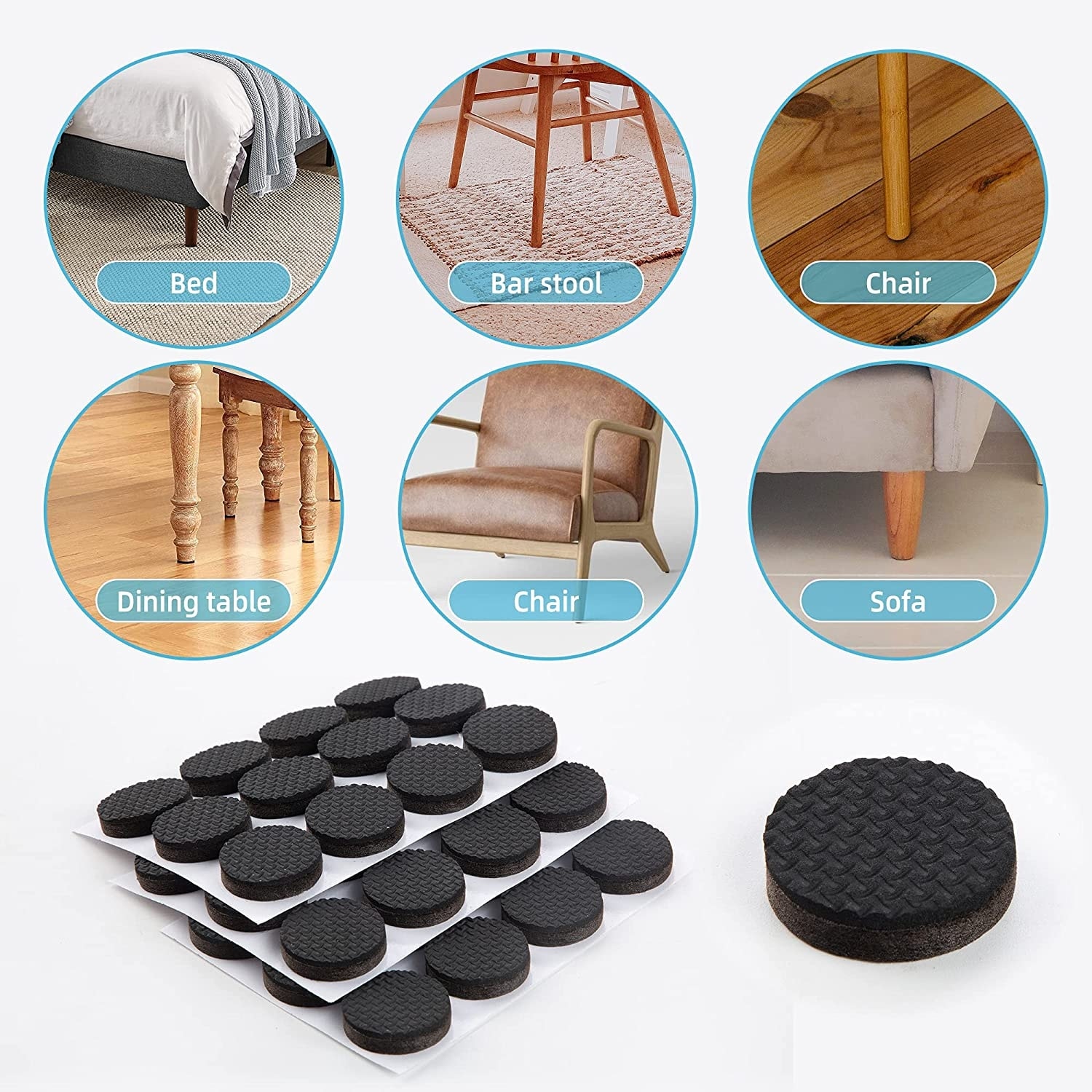 BIKAHOM Non Slip Furniture Pads - Premium 36 PCS 1'' Chair Leg Protectors  for Hardwood Floors - Self Adhesive Rubber Feet - On Sale - Bed Bath &  Beyond - 36090459