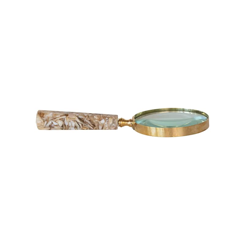 Brass Magnifying Glass with Mother of Pearl Handle - 9.0"L x 4.0"W x 0.8"H - 9.0"L x 4.0"W x 0.8"H - Gold
