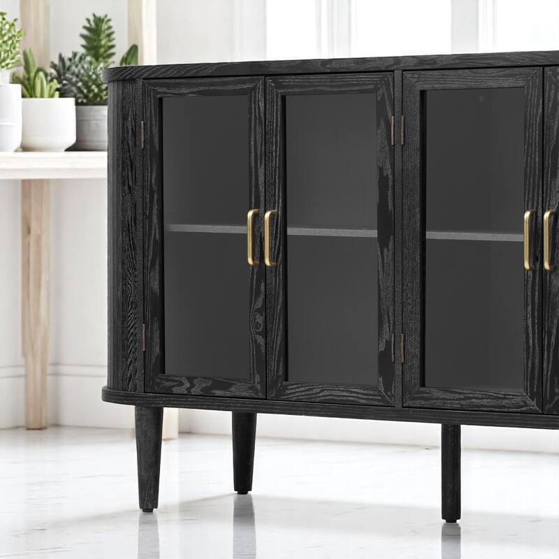 Modern Farmhouse Sideboard Buffet Cabinet with Tempered Glass Doors, Adjustable Shelves,Cable Management, 60" Storage Console