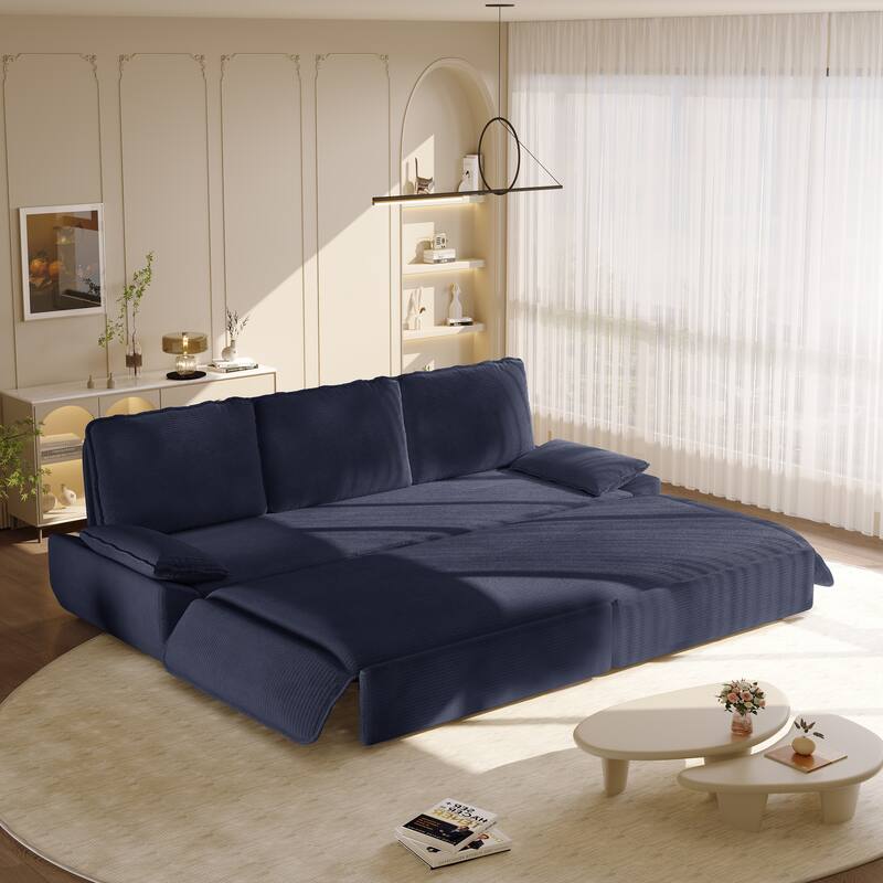 94.5" Corduroy Sofa Bed, 3-in-1 Convertible Sleeper Sofa Couch, Pull Out Sofa Bed, Space-Saving Upholstered Sofa