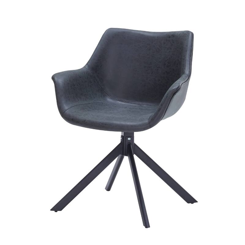 Markley Leather Swivel Dining Armchair with Black Iron Base - Accent Dining Chair for Kitchen and Dining Room Set of 4