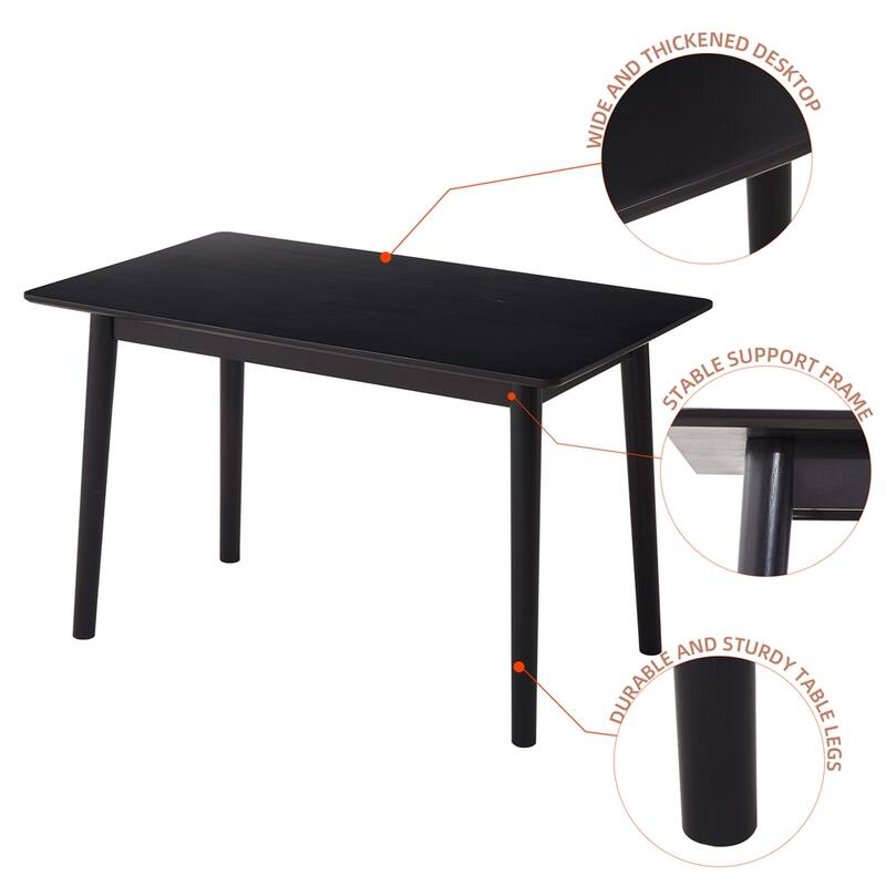 47-inch Dining Table Black Solid Wood Kitchen Table Dining Table