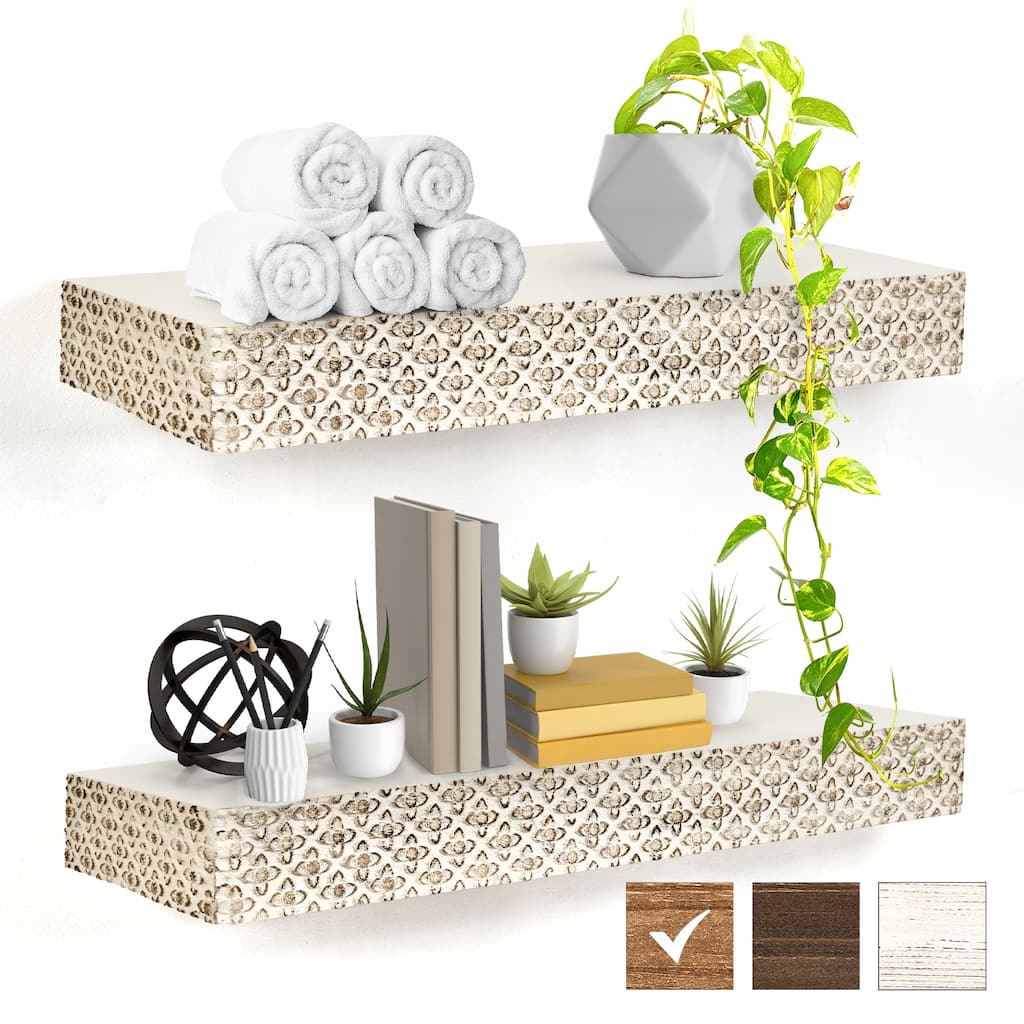 American Art Decor Small Embossed Wood Floating Wall Shelf - White - 24.25" L x 3" H x 8.25" D
