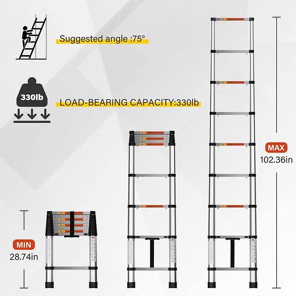 Simple Deluxe Telescoping Ladder 8.5FT Aluminum OneButton Retraction