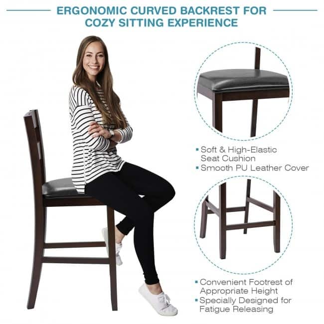 2-Pieces Upholstered Bar Stools Counter Height Chairs with PU Leather Cover - 18.5" x 16.5" x 39" (L x W x H)
