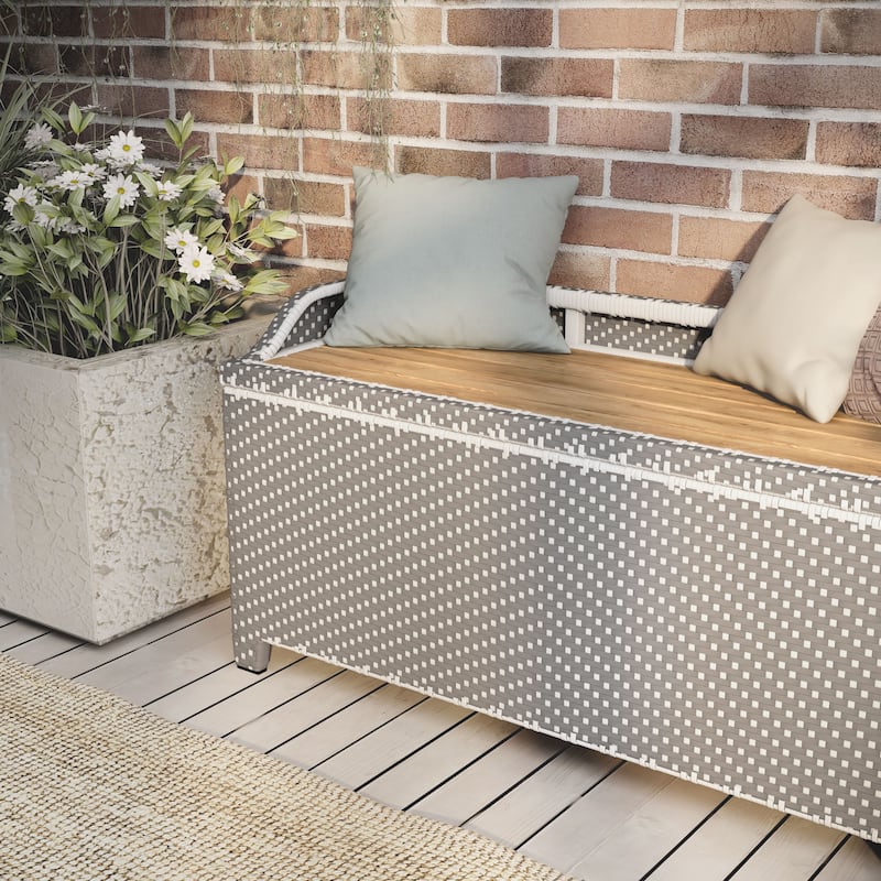 Courtnie Beach Aluminum Outdoor Poolside Storage Bench by Furniture of America