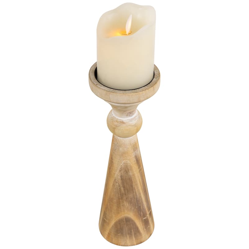 Two Tone Wooden Pedestal Pillar Candle Holder - 12"