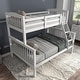 preview thumbnail 6 of 18, Slat Design Twin over Full Bunk Bed with Angled Ladder in Dark Walnut White