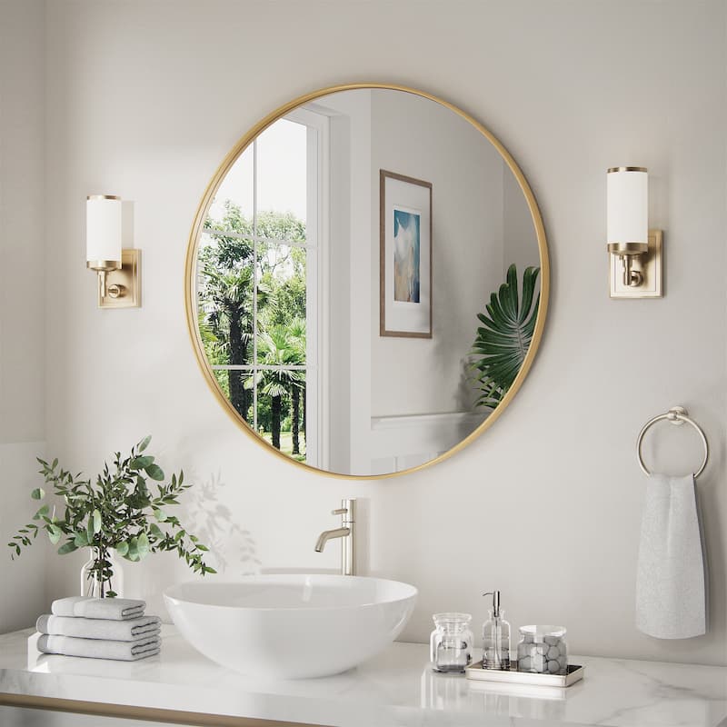 Modern Round Metal Frame Wall Mirror for Bathroom Vanity