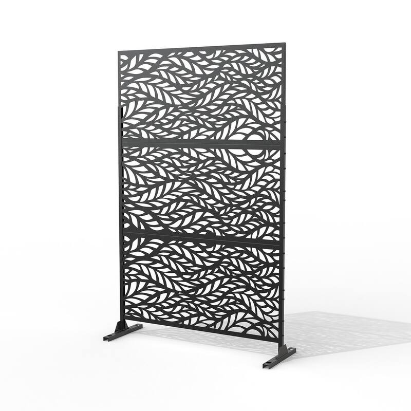 Free Standing Flowleaf Black Decorative Outdoor Privacy Screen, 47" L x 76" H