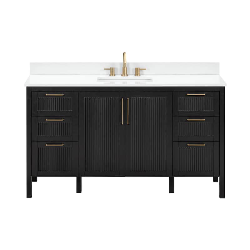 Luka Bathroom Vanity in Black Oak with White Engineered Stone Top