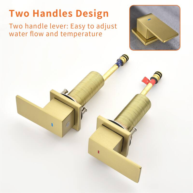 Waterfall Tub Faucet Deck Mount Brass 3 Holes Bathtub Faucet Modern Double Handle Tub Filler