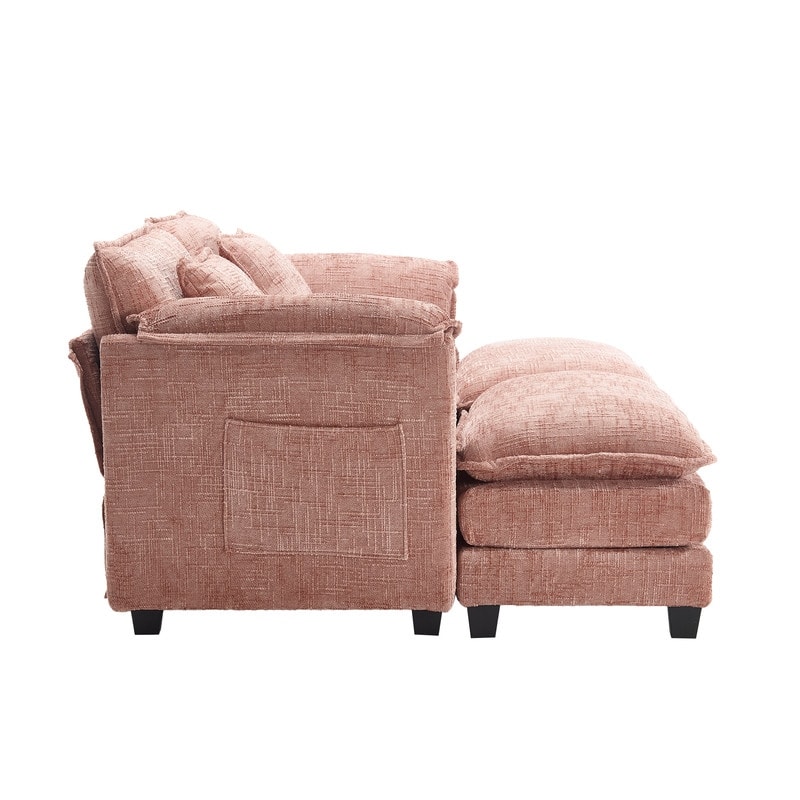 76.77" Chenille Upholstered Sofa with 2 Ottomans