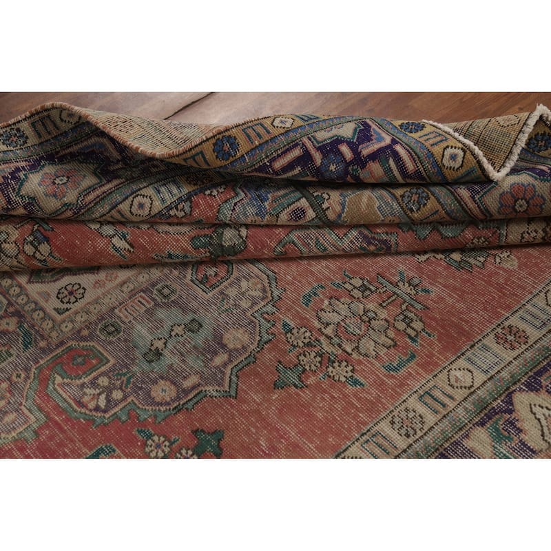 Vintage Geometric Tabriz Persian Area Rug Hand-Knotted Wool Carpet - 6'6" x 9'7"