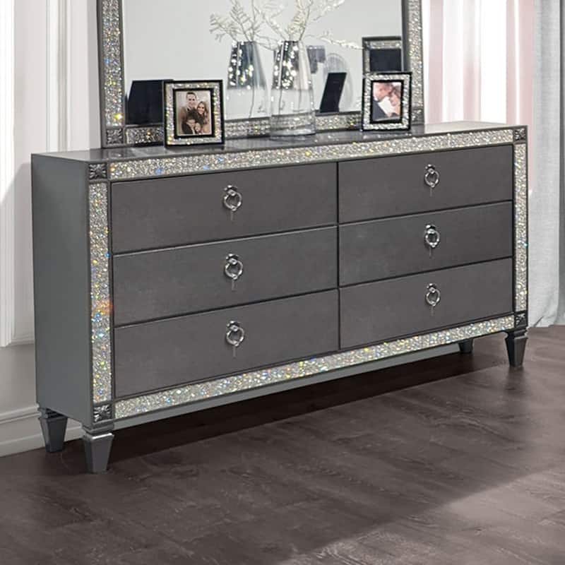 Furniture of America Welen Glam Grey Wood 6-Drawer Dresser - Grey