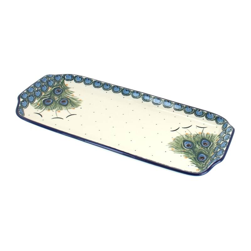 Blue Rose Polish Pottery 410 Ceramika Artystyczna Bread Tray - Peacock Feather