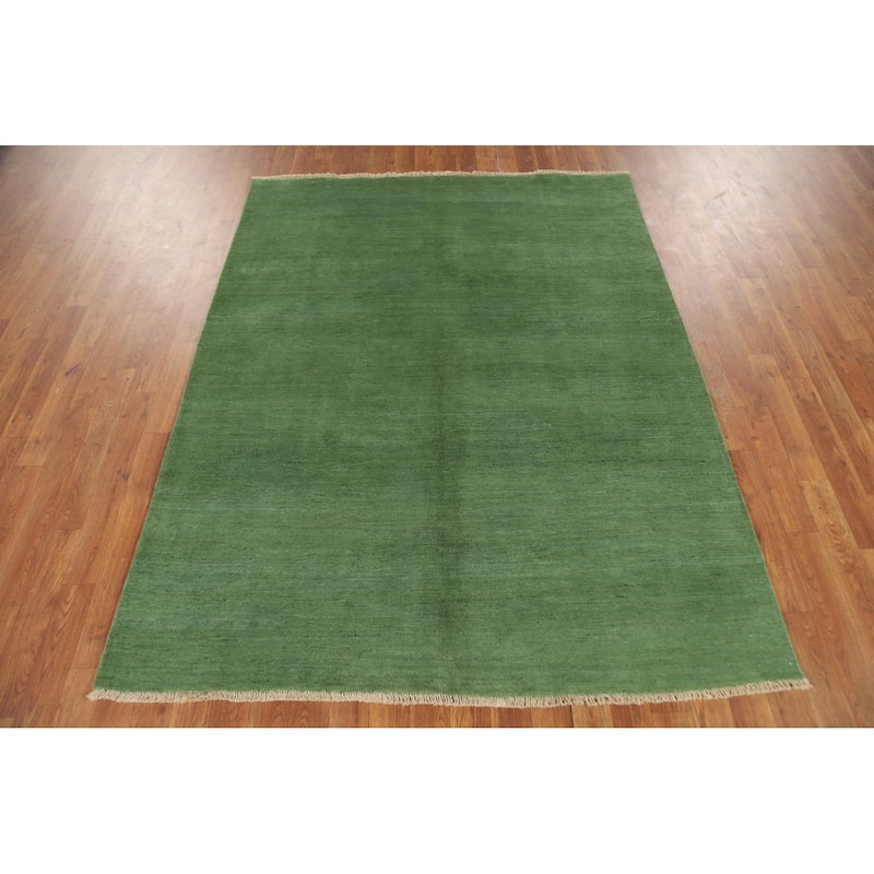 Light Green Modern Gabbeh Oriental Area Rug Handmade Wool Carpet - 4'11" x 6'5"
