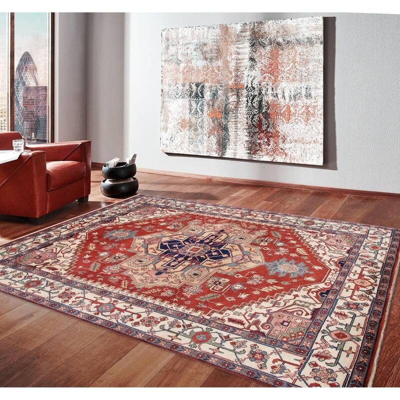 Serapi Collection Hand-Knotted Rust/Beige Wool Rug - 4' 0'' X 5'11''