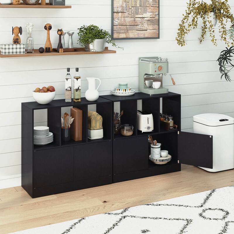 Costway 1/2 PCS Cube Bookcase with Doors, Open Compartments & Cabinet, - See Details