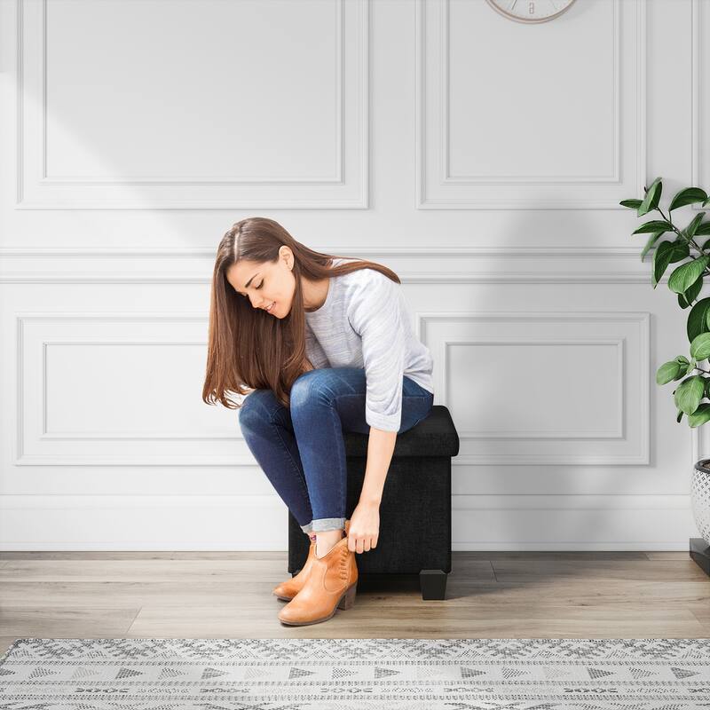 Empyrean Tuffted Folding Foot Rest Storage Ottoman Bench with Storage Bins