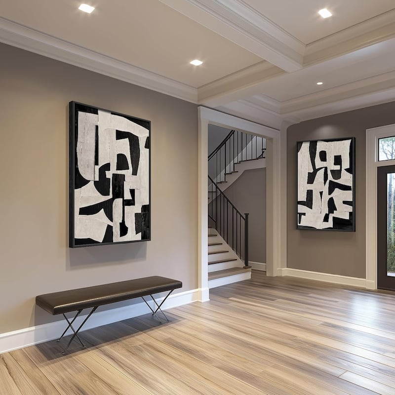 Framed Black and Beige Abstract Wall Art