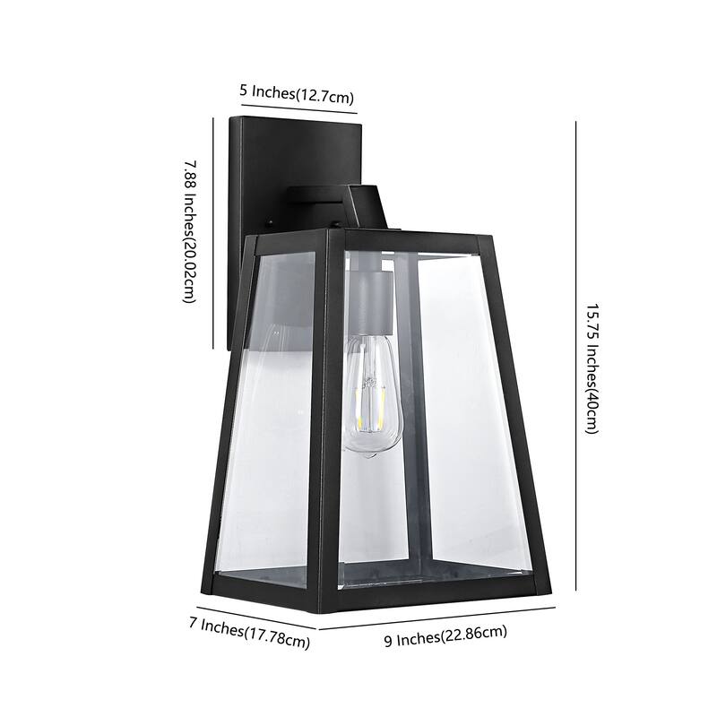 Westfield 9" Iron/Glass Modern Industrial Angled LED Outdoor Lantern, Black by JONATHAN Y