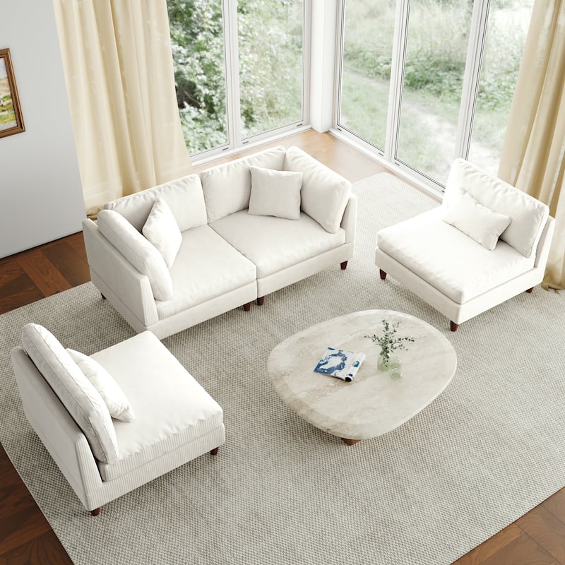 4-Piece Oversized Reversible Upholstered Sectional Modular Sofa