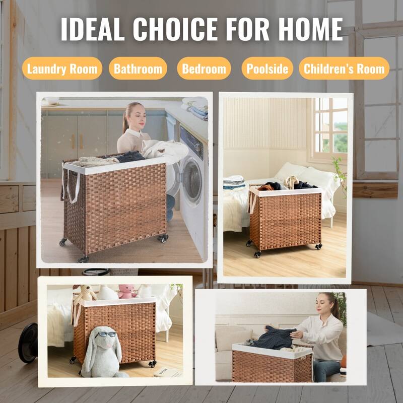 42.26 Gal PE Wicker Laundry Hamper with Lid, Removable Liner, Wheels