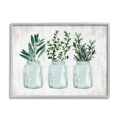 Stupell Kitchen Herb Trio Garden Spices Country Glass Jars Framed Wall Art