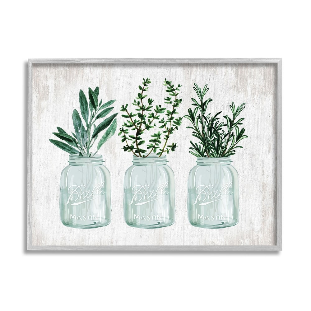 Stupell Kitchen Herb Trio Garden Spices Country Glass Jars Framed Wall Art