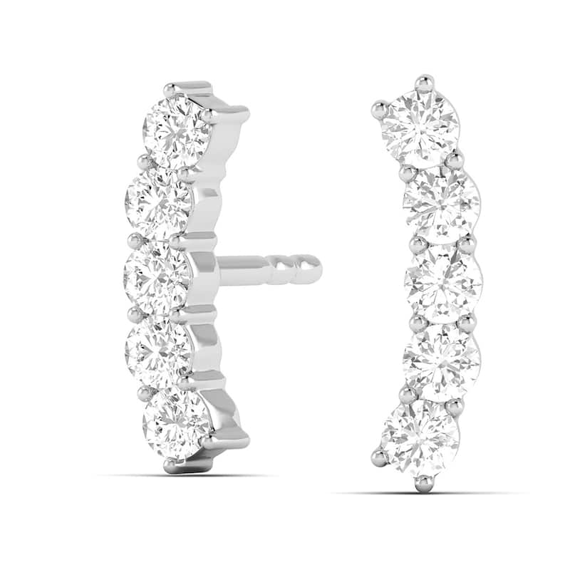 Marquee 3/8 CTW Seven Stone Natual Diamond Climber Earrings in 14K White Gold