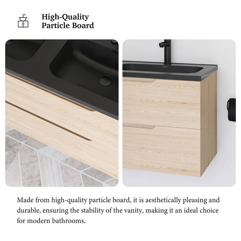 48'' Floating Bathroom Vanity in Evita Oak with Integrated Quartz Sand Top - 47.24'' x 18.90'' x 20.39''