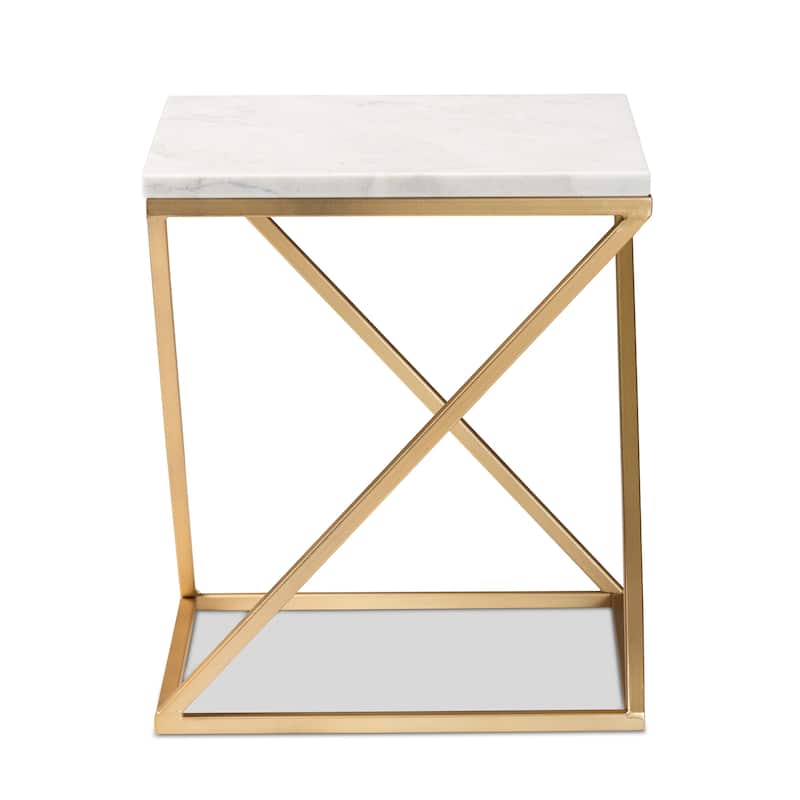 Hadley Modern and Contemporary Metal End Table with Real Marble Top