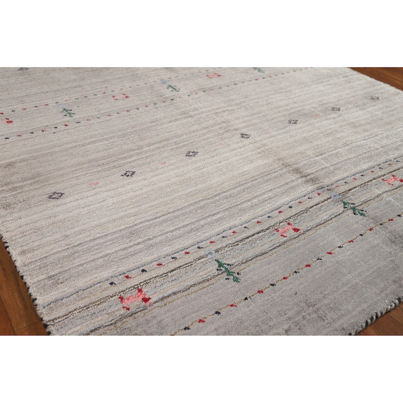 Hand Knotted Oriental 100% Wool Carpet Tribal Tribal Greys & Charcoal Gabbeh Area Rug - 5' 10'' X 3' 1''
