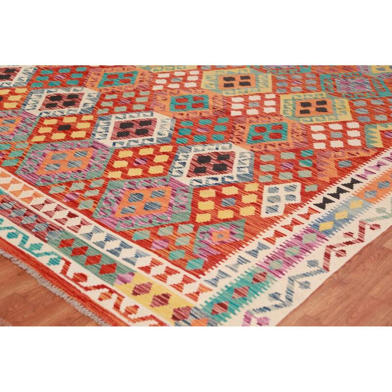 Reversible Kilim Oriental Area Rug Hand-Woven Living Room Wool Carpet - 9'10"x 13'0"