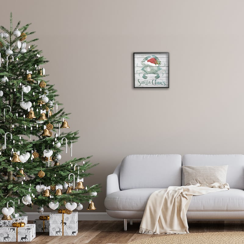 Stupell Santa Claws Blue Crab Nautical Pun Christmas Framed Wall Art, 12 x 12
