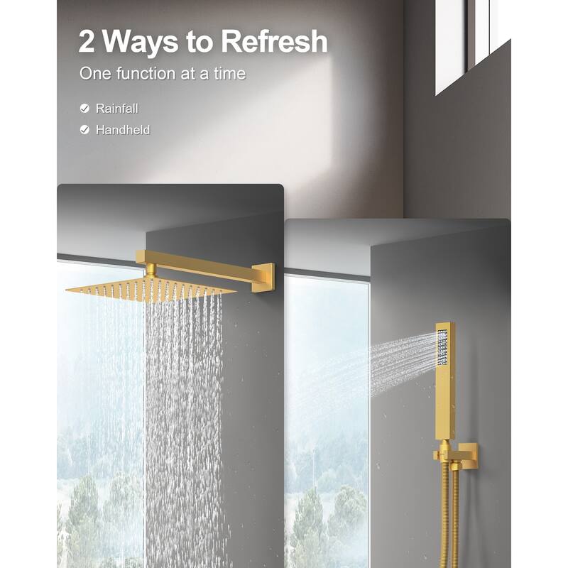 GRANDJOY Shower System 10" High Pressure Rainfall Shower Head with Handheld Spray Combo