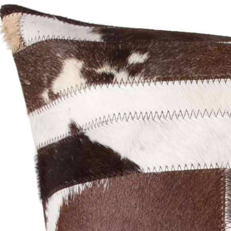 HomeRoots 18" Chocolate And Ivory Striped Cowhide Throw Pillow