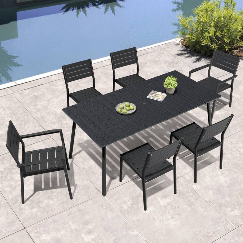 Outdoor Patio Dining Set 7/9 Piece Furniture Set Aluminum Dining Table with Umbrella and Stackable Chairs