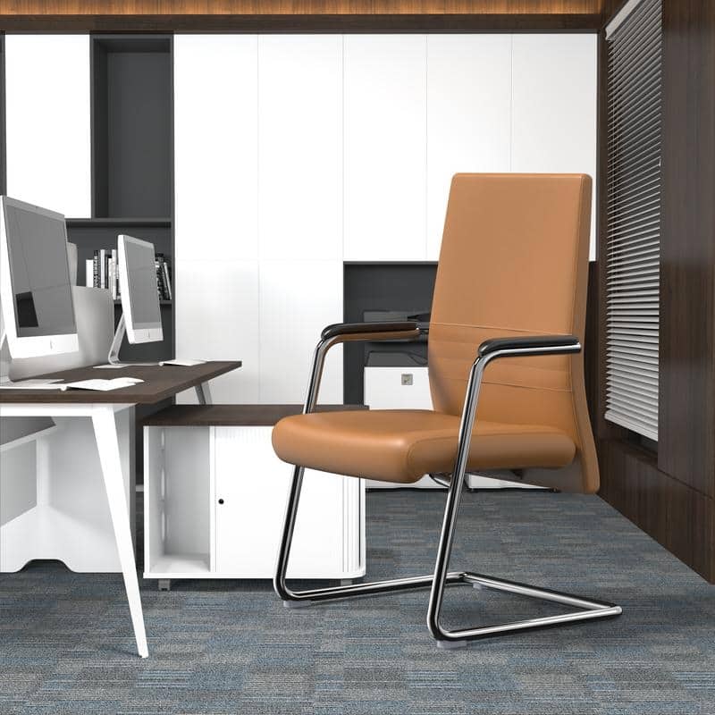 Aleen Leather Office Chair with Fixed Armrests, Upholstered, High Back, Iron Frame, and Easy Assembly for Home or Work Office