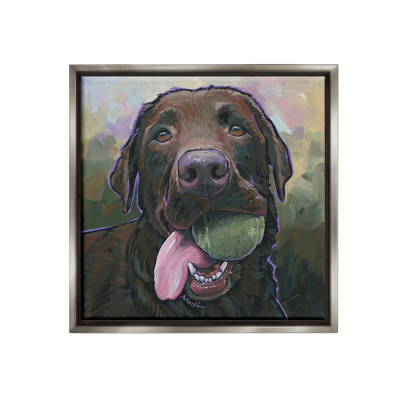 Stupell Dog Playing Ball Portrait Framed Floater Canvas Wall Art Design By Nadi Spencer