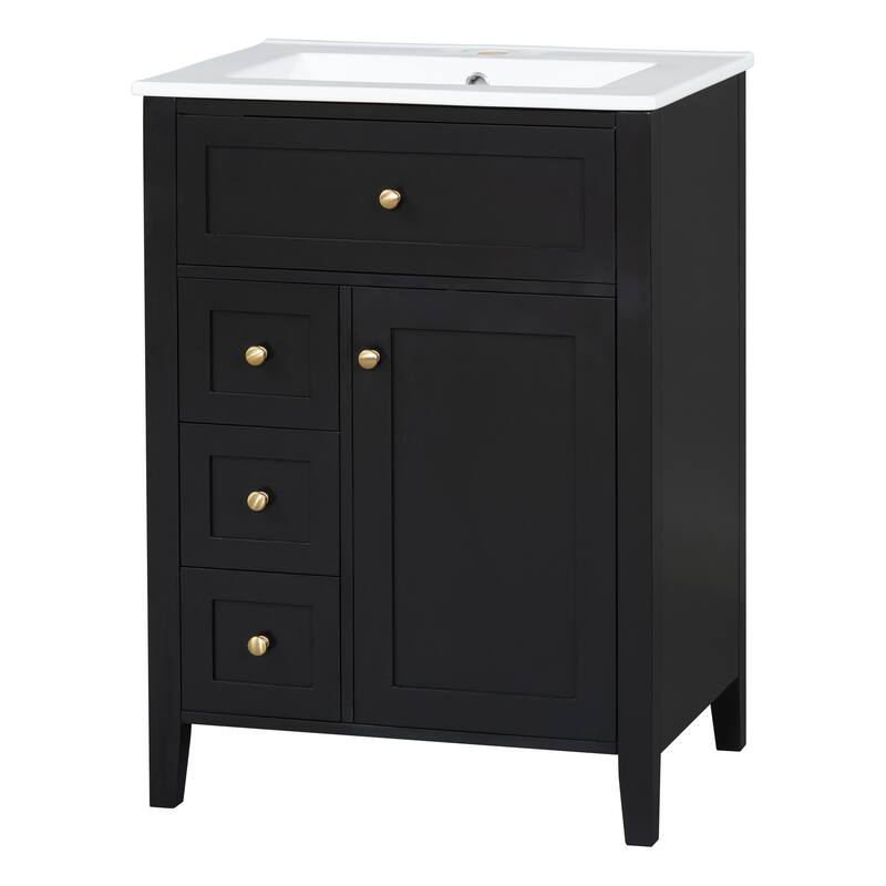 Roomfitters 24" Bathroom Vanity with Sink, Solid Wood Legs, 4 Drawers & Cabinet with Adjustable Shelf