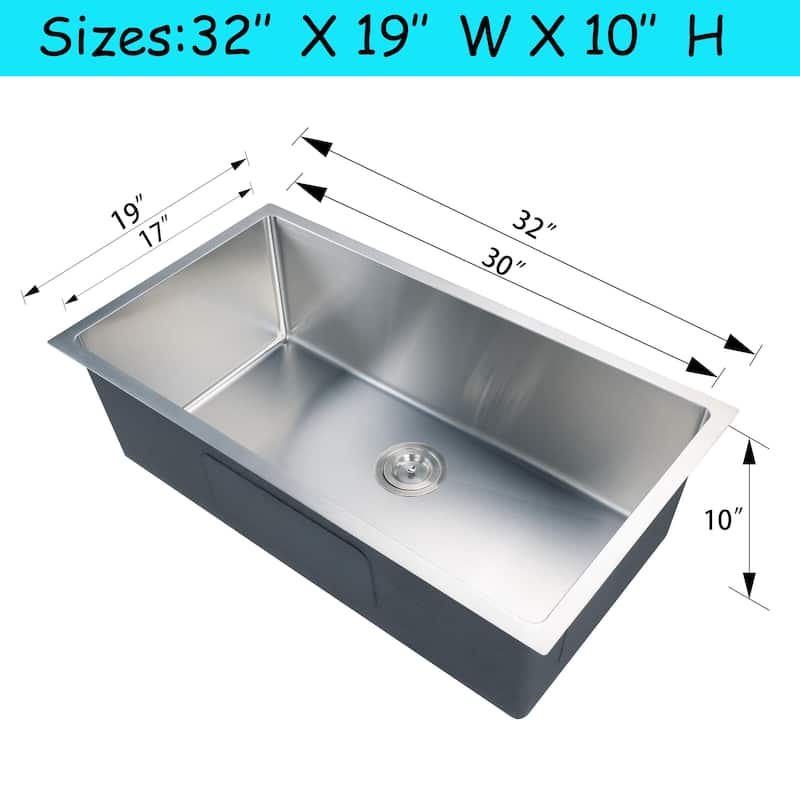 CB HOME 32'' Gold/Black/Sliver Drop in Kitchen Sink with Accessories, Undermount Single Bowl Sink with Grid&Roll up Rack&Drainer