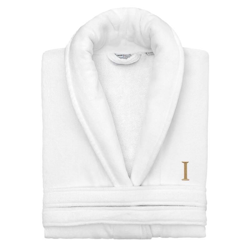 Authentic Hotel and Spa 100% Turkish Cotton Personalized Unisex Anovia Velour Bathrobe - Gold Block Font - Small/Medium - I