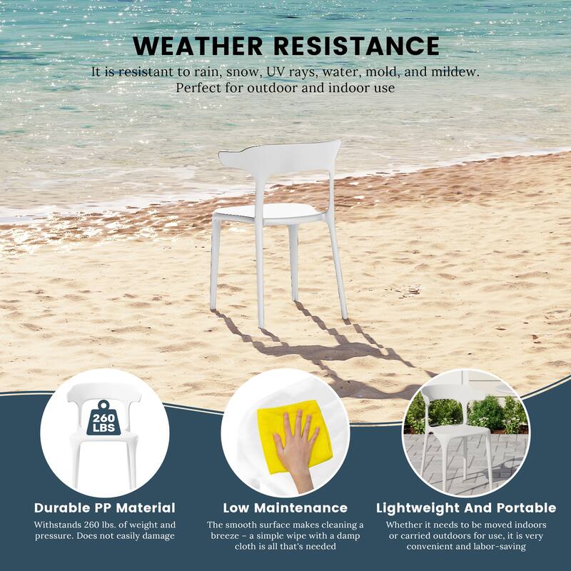 Frond and Form Outdoor Patio Modern Stacking Dining Side Chair (Set of 4)