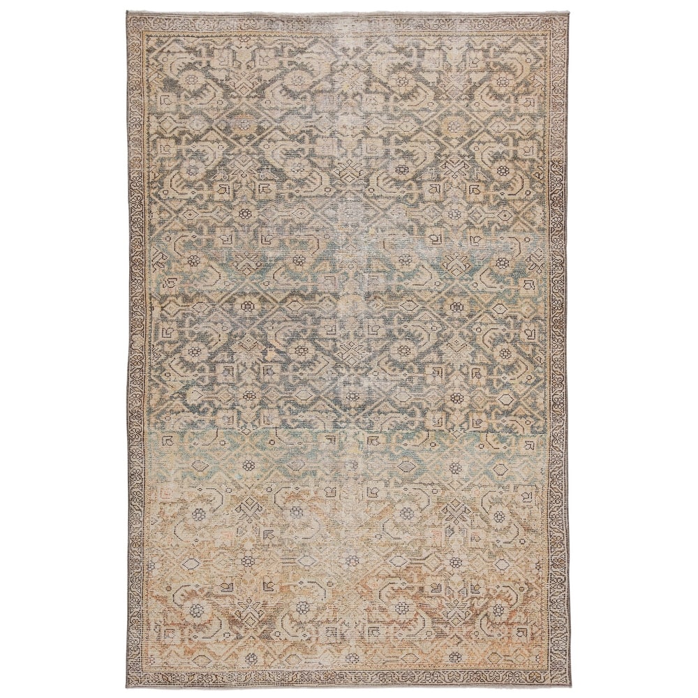 The Curated Nomad Durlston Printed Trellis Gold/ Green Cotton Mix Area Rug